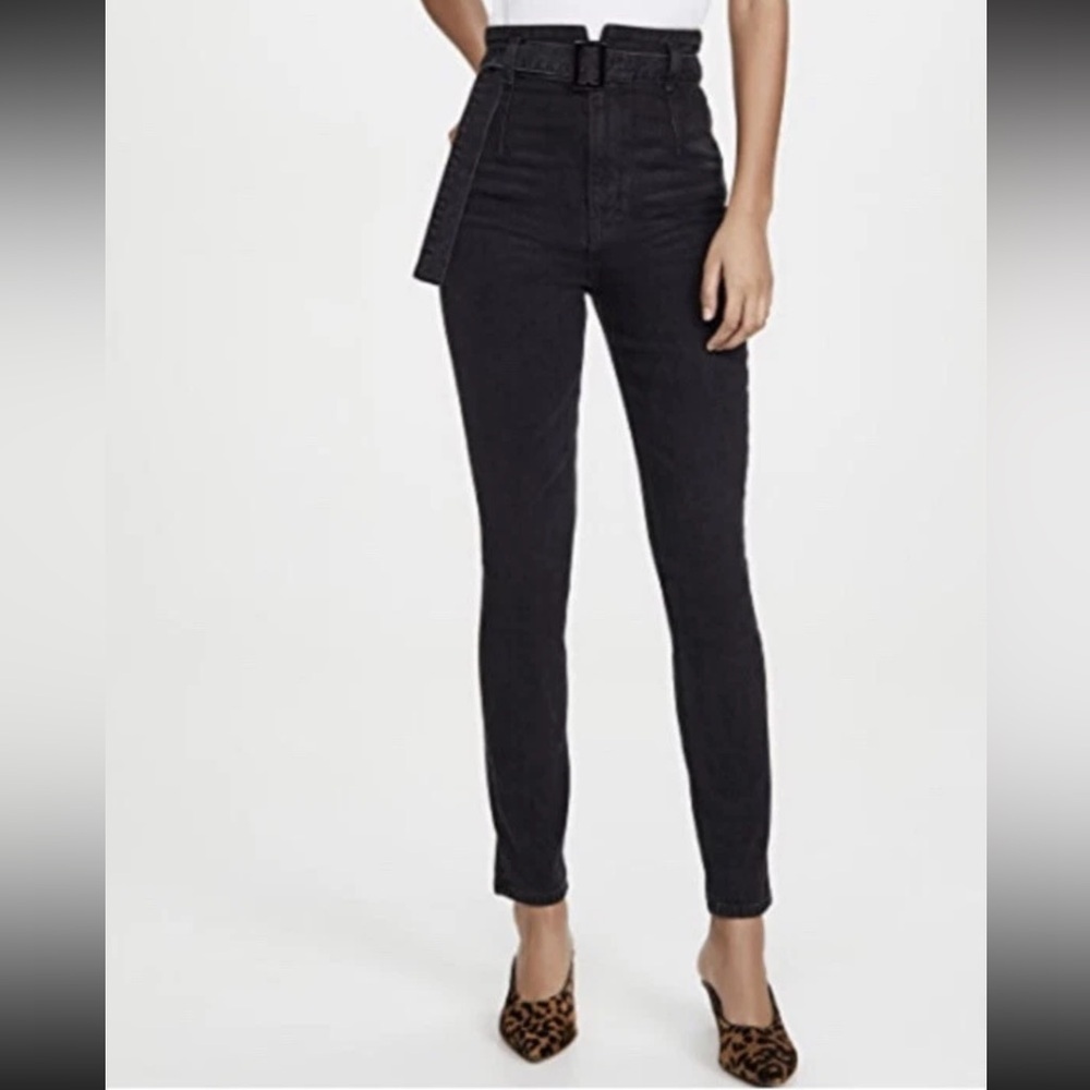Reformation Reformation Black Wash Belted Kayo High Rise Jeans Size 25 NWT